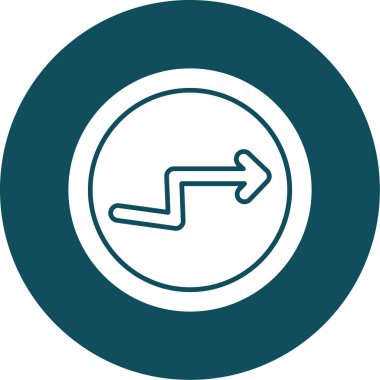 Ok Sağ vektör simgesi. Bu yuvarlak düz sembol beyaz bir arka plan üzerinde siyan ve mavi renklerle çizilir.