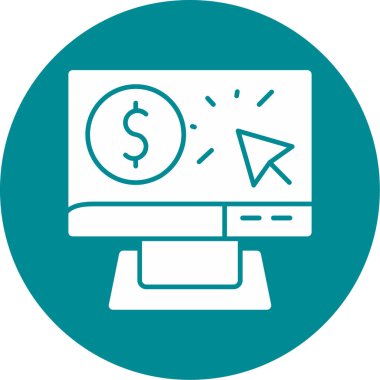 Dolar sembollü bilgisayar monitörü, basit çizgi vektör simgesi