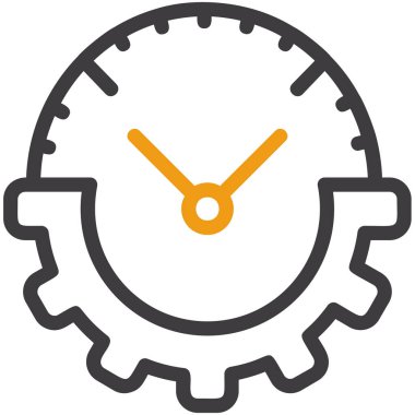 Zaman yönetimi vektör simgesi. biçim düz bicolor sembolü, turuncu ve gri renkler, yuvarlak açılar, beyaz arkaplan