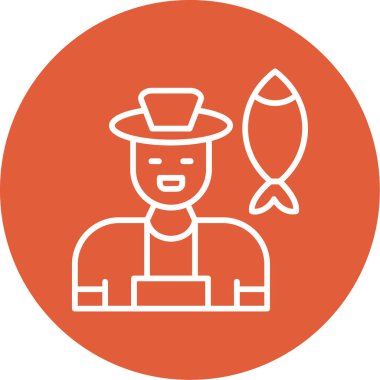 Balık oltası ikonlu şapkalı adam, vektör illüstrasyonu