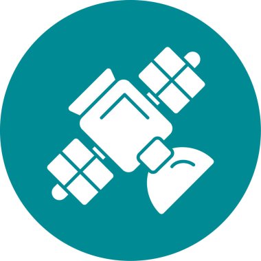 uydu simgesi. vektör biçimi düz ikonik sembol, yuvarlak açılar, mavi renk, beyaz arkaplan.