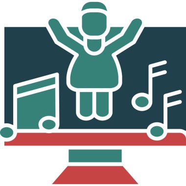 Düz stil ile müzik simgesi çalan kız