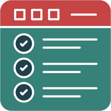 Liste vektör simgesi. biçim iki renkli düz sembol, düz mavi renkler, yuvarlak açılar, beyaz arkaplan.