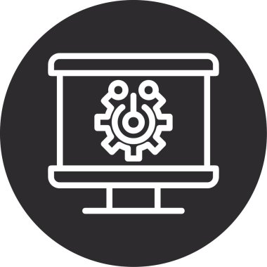 dişli ikonlu bir laptop. Web için vites ve vites vektör simgelerinin basit çizimi