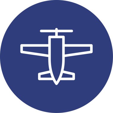 Uçak vektör simgesi. Bu yuvarlak düz sembol beyaz arkaplanda kobalt ve gri renklerle çizilir