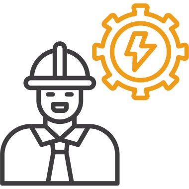 Elektrik prizi çizgi simgesine sahip mühendis, vektör illüstrasyonu, beyaz arkaplan kavramı, dış hat sembolü