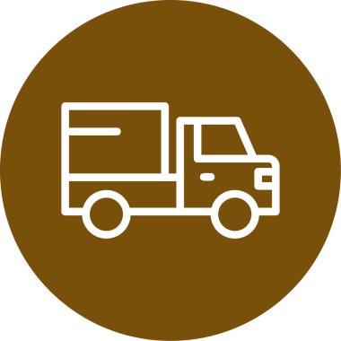 Teslimat kamyonu ikonu. vektör biçimi, yuvarlak açıları, turuncu ve gri renkleri, beyaz arkaplanı olan iki renkli düz ikonik semboldür..