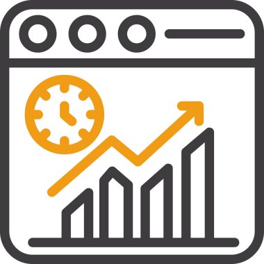 bar grafik izleme grafik vektör simgesi. bicolor düz sembol, turuncu ve gri renkler, yuvarlak açılar, beyaz arkaplan.