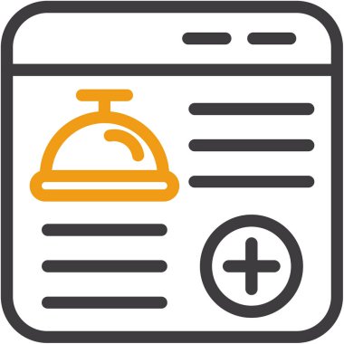 Otel servis vektör simgesi. biçim, çift çizgili düz sembol, sarı ve gri renkler, yuvarlak açılar, beyaz arkaplan