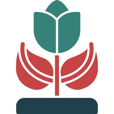 Kırmızı kurdeleli yeşil yaprak. vektör simgesi illüstrasyonu