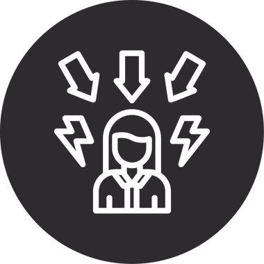 İş kadını ikonu. vektör biçimi yuvarlak açılı düz simge, siyah renk, beyaz arkaplan.