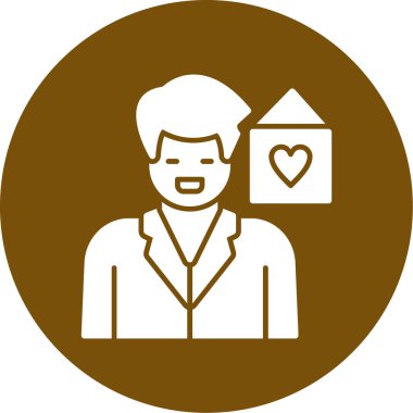 Kalp ikonu vektör illüstrasyonlu bir adam