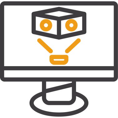 Robot, web simgesi, illüstrasyon, beyaz arkaplan üzerinde vektör içeren bilgisayar monitörü