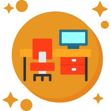 Bilgisayarlı ve kitaplı ofis masası, vektör simgesi