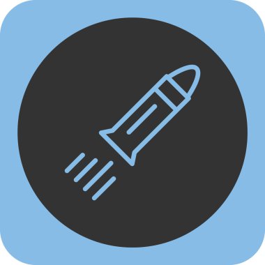 Roket vektör simgesi. bu yuvarlak düz sembol beyaz arkaplanda mavi ve gri renklerle çizilir.