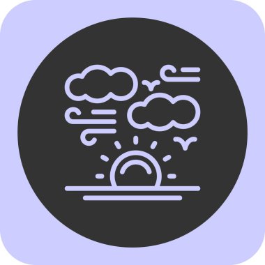 Gündoğumu Doğrusal Yuvarlak Ağ simgesi, vektör illüstrasyonu