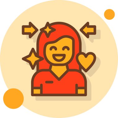 Kalp ikonuna sahip gururlu kız basit düz çizim