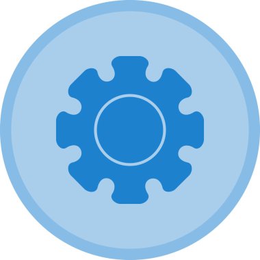 dişli vektör simgesi. Bu düz yuvarlak sembol pürüzsüz mavi renkte ve beyaz arkaplanda cyan renginde.