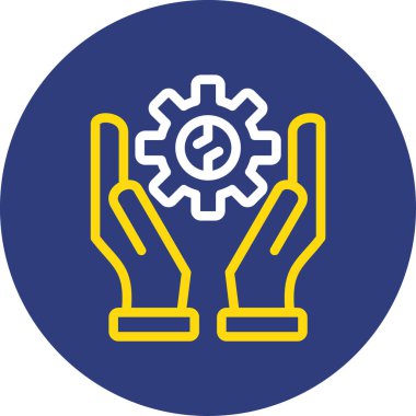 İngiliz anahtarı ikonlu bir vitesi tutan el. vektör illüstrasyonu