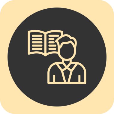 Kitap sembolü ikonu. Bu düz yuvarlak kare sembol, kahverengi arkaplan üzerinde izole ve beyaz renkler kullanır..