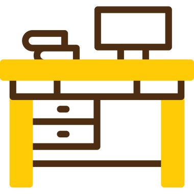 Ofis masa ikonu. Web için ofis masası vektör simgelerinin özet çizimi