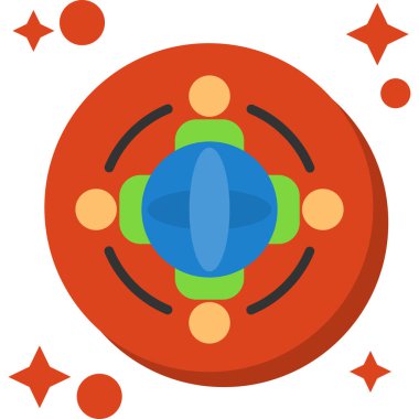 Kırmızı kurdeleli bir noel topunun düz vektör simgesi.