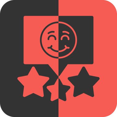 Renkli iş düğmelerinden mutlu bir gülümseme simgesi. Biçim kırmızı ve siyah renklerdir, beyaz arkaplanda düz yuvarlak düğmedir.