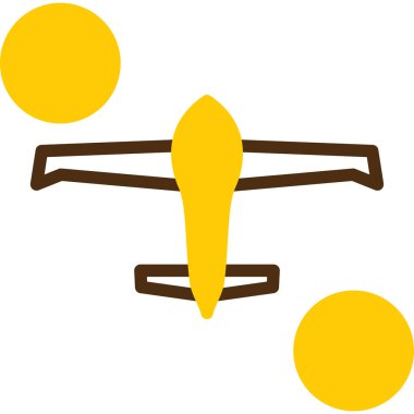 Hava aracı simgesi. Vektör biçimi yuvarlak açılı düz ikonik sembol, sarı renk, beyaz arkaplan.