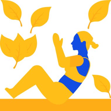 Sonbahar yapraklarında yoga yapan kız.