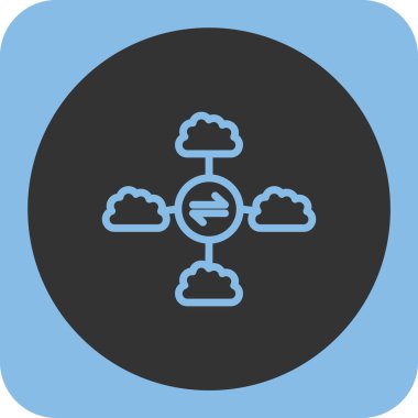 Bulut hesaplama vektör simgesi. Bu yuvarlak düz kare düğme pürüzsüz mavi renklerle ve beyaz arkaplanda gridir.