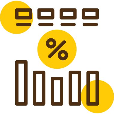 çubuk grafik simgesi. Kabartma şekli düz ikonik sembol, sarı renk, beyaz renk.