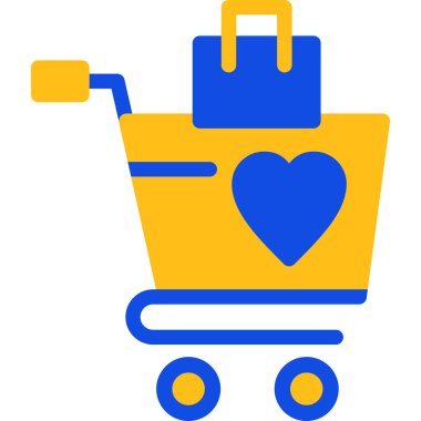 Kalp arabası alışveriş simgesi düz stil