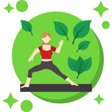 Yeşil bitkilerin arka planında yoga pozu. vektör illüstrasyonu.