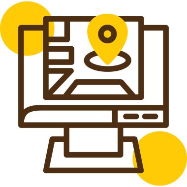 Konum haritası simgesi olan dizüstü bilgisayar. vektör illüstrasyonu