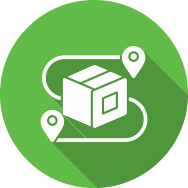 Beyaz zemin üzerinde kutucuk simgesi olan yeşil çizgi teslimat kutusu. Teslimat, kurye ile paket teslimatı, dağıtım. Soyut daire düğmesi. vektör