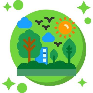 Güneşli, bulutlu ve güneşli bir ağaç tasviri