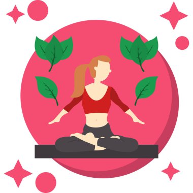 Yoga, meditasyon, vektör çizimi yapan bir kadın.