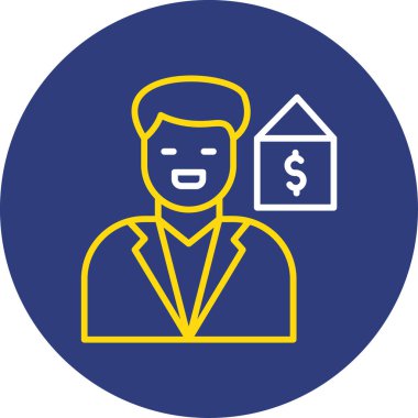 Dolar işareti simgesi olan adam. Web için para vektör simgeleri olan bir adamın basit illüstrasyonu