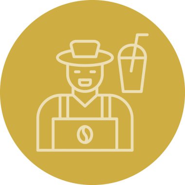 Hasır şapkalı ve bir fincan kahveli çiftçi. vektör illüstrasyonu