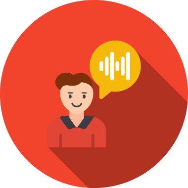 insan ve kulaklıklı konuşma balonu düz tasarım simgesi, vektör illüstrasyonu