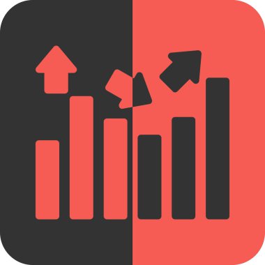 grafik vektör simgesi. Bu düz yuvarlak sembol yoğun kırmızı ve siyah renkler kullanır ve beyaz arkaplanda izole edilir.