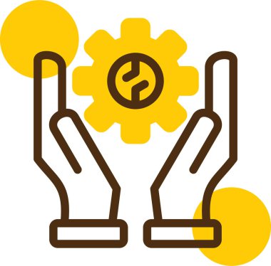 El ele tutuşmanın vites simgesi. Web için vites vektör simgeleriyle elin özet çizimi