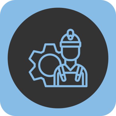 Dişli vektör simgesi. Görüntü tarzıdır düz simgesi simgesi bir yuvarlatılmış kare düğme içinde mavi ve gri renkler.