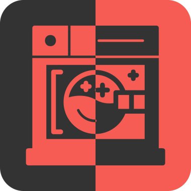 çamaşır makinesi simgesi. Vektör biçimi yuvarlak açılı düz ikonik semboldür, kırmızı renk, beyaz arkaplan.