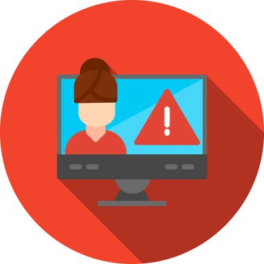 bilgisayar ve dikkat ikonu. düz dizayn. vektör illüstrasyonu.