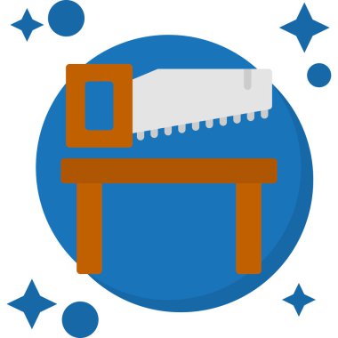 Testere ve ahşap simge, çizgi film tarzı