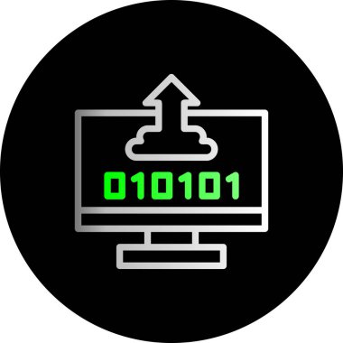 İkili kod ikonlu bilgisayar ekranı. Web için ekran vektör simgesi dairesi olan bilgisayarın basit çizimi