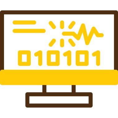 İşlemci simgesi ile işlemci. Dış hat tarzı sarı semboldür. Beyaz arkaplanda izole edilmiş vektör illüstrasyonu
