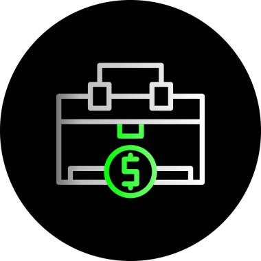 Dolar sembolü vektör simgesi olan para çantası. biçim düz yuvarlak sembol, eko yeşil ve siyah yuvarlak açılar, siyah arkaplan.