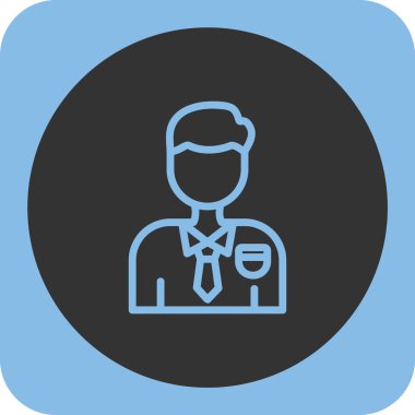 İş adamı vektör simgesi. biçim iki renk düz daire içine alınmış sembol, mavi ve gri renkler, yuvarlak açılar, beyaz arkaplan